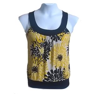 A.Byer yellow dressy scoop neck floral tank S